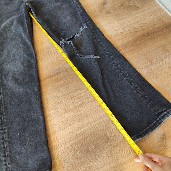 Re/Done Originals 70s Straight Jeans Womens 25‎ Washed Noir Knee Rip Black - Picture 15 of 16